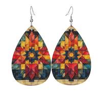 Rétro Boucle d'oreilles pendantes en cuir Géométrie ethnique aztèque indigène rétro Boucles d'oreilles femme Confortables Boucle d'oreille en cuir pour Filles Femmes Fête