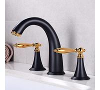 Retro, Brass Hot and Cold Water Faucet, Two Handle Mixer Three-Hole Basin taps Mixers Bathroom Sink Tap, Black Gold