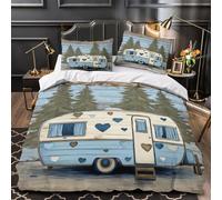 Rétro Camper Trailer Parure de Lit Microfibre Hypoallergique 3D Imprimée 3 Pièces Éclair Ultra Douce Vintage Travel RV Housse de Couette Respirante Entretien Facile for Couple King（220x240cm）