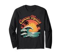 Retro Cancun Mexico Sunset Ocean Wave Travel Manche Longue