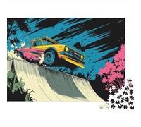 Retro Car Ramp Stunt Illustration Puzzles 1000 Pieces Cadeau Unique Jeu Éducatif Défi Jouet À De Qualité Supérieure Peinture Art pour Adultes Et Enfants 70x50cm/1000pcs