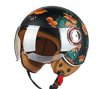Rétro Casque à Face Ouverte Demi-Jet Casque Scooter avec Visière Open Face Classic Casque Moto Jet Vintage ECE Homologué Casque Bol Moto Bols pour Homme et Femme D,L