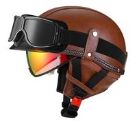 Retro Casque Demi Jet Cuir Casque Jet Vintage Casque Moto Scooter Casque Bol Homologué ECEDOT Casque de Protection for Hommes Et Femmes Casque de Cyclomoteur avec Lunettes 11,M=57~58cm