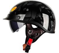 Rétro Casque Moto Jet Bol Homologué ECE 22.06, Avec Visière Solaire Rétractable & Boucle Rapide, Coque ABS Haute Résistance, Pour Cruiser Chopper Bobber Adultes 3,M/(57~58cm)