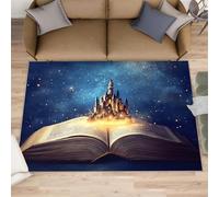 Retro Castle Rugs Grand tapis de salon - Motif livre magique - Grand tapis lavable, antidérapant et doux pour décoration d'intérieur - Citadelle royale - 160 x 230 cm