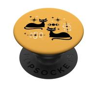 Retro Cat Midcentury Mid Century Atomic Age Yellow Modern PopSockets PopGrip Adhésif