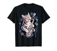 Retro Cat Playing Saxophone Jazz Music Lover Funny Art T-Shirt