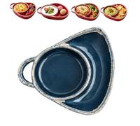 Retro Ceramic Divided Baking Dish with Single Handle (Blue) | Divided Casserole Pan for Ove, 2-in-1 Soup and Sandwich Plate, Separate Compartments, Microwave and Dishwasher Safe