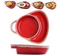 Retro Ceramic Divided Baking Dish with Single Handle (Red) | Divided Casserole Pan for Ove, 2-in-1 Soup and Sandwich Plate, Separate Compartments, Microwave and Dishwasher Safe