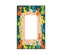 Rétro Chat Art Mid-Century Modern Single Rocker Light Switch Cover | Style moderne du milieu du siècle, illustrations félines colorées, motifs de petits poissons, étoiles rétro