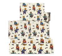 Retro Chats Papier Cadeau - 6 Feuilles 80s Style In Tracksuits Drôle Anniversaire Pour Teens, Amis & Chat Lovers Animaux Noël Parties, Halloween By Central 23