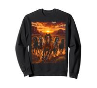 Rétro Chevaux Sauvages Désert Coucher de Soleil Style Vintage Art Sweatshirt