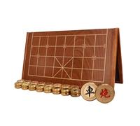 Retro Chinese Chess Game Set with Brass Pieces and Foldable Chessboard Portable Xiangqi Strategy Game for 2 Players
