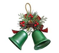 Retro Christmas Bell Ornaments, Metal Double Jingle Bells with Pinecones | Iron Double Bell Ornament, Durable Hanging Decor for Tree, Door, Party Favors Green