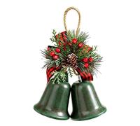 Retro Christmas Bell Ornaments, Metal Double Jingle Bells with Pinecones | Iron Double Bell Ornament, Durable Hanging Decor for Tree, Door, Party Favors Green 1