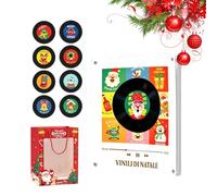 Retro Christmas Fridge Vinyl Record Music Player, Vintage NFC Mini Record Player with 9 Discs, Warm LED, Magnetic Back. Nostalgic Festive Decor for Kitchen (1Set)