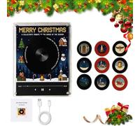 Retro Christmas Vinyl Record Player Fridge Magnet, Mini Magnetic Music Box with 9 NFC Discs, USB-C Rechargeable, Vintage Holiday Kitchen Decor Gift for Music Lovers and Collectors (1pc)