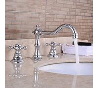Retro Chrome, Three-Hole taps Mixers Sink Brass Faucet with Hot and Cold, Bathroom Crosshead Handle 3 Hole Basin Mixer Tap
