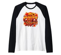 Rétro Citrouille Coucher de Soleil Automne Halloween Automne Tournesol Art Manche Raglan