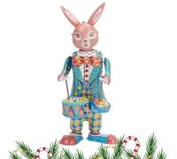 Retro Clockwork Bunny Drummer, Rabbit Playing Drums Mechanical Toy, 23x10x9inch Vintage Clockwork Bunny, Classic Wind Up Animal Shaking Robot for Desktop Decor, Collectible Easter