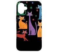 Retro Colorful Cats Illustration Art Chat Mid Century Coque pour iPhone 16 Plus
