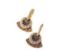 Rétro conception en forme d'éventail peint boucles d'oreilles or Fan Hoop boucles d'oreilles-bleu et rouge rétro motif déclaration bijoux pour les femmes appropriées pour les festivals, les vacances e