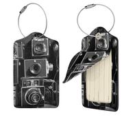 Retro Cool Camera Collection Étiquettes à bagages pour valises, étiquettes de voyage en cuir synthétique avec dos intégral, carte d'identité, étiquettes personnalisées pour sacs, étiquettes de valise