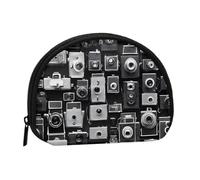 Rétro Cool Camera Collection Full Format Imprimé Polyester Portable Mini Sac de Rangement Coquille Portefeuille Petit Portefeuille Coquille Sac de Rangement, Noir , Taille unique