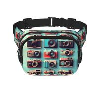 Retro Cool Camera Collection Imprimé Carré Double Couche Fonctionnalité Sac banane Unisexe Sac à bandoulière Voyage Entraînement, noir, One Size