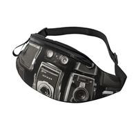 Retro Cool Camera Collection Sac banane imprimé avec trou pour casque pour homme et femme - Sac banane de sport réglable pour l'extérieur, l'entraînement, la randonnée, Noir , Taille unique, Sac à dos