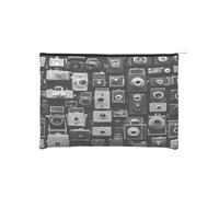 Retro Cool Camera Collection Trousse de maquillage réutilisable en papier imperméable et légère pour voyage, école et usage quotidien Motif imprimé intégral pour femmes, étudiants, éco-conscients