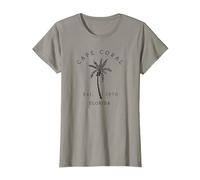 Rétro Cool Cape Coral Original Floride Plages Palmier T-Shirt, Femme, Ardoise, L