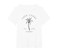 Rétro Cool Cape Coral Original Floride Plages Palmier T-Shirt, Femme Grandes Tailles, Blanc, 1X