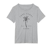 Rétro Cool Cape Coral Original Floride Plages Palmier T-Shirt, Femme Grandes Tailles, Gris Chiné, 1X