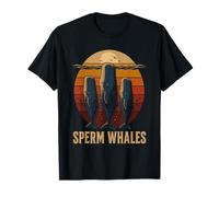 Rétro Coucher de Soleil Dormant Sperme Baleines Mer Deep Life Nature Art T-Shirt