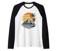 Rétro Coucher de Soleil Palmiers Montagnes mer Plage Vacances Manche Raglan