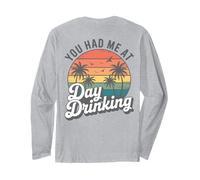 Rétro Coucher de Soleil Palmiers You Had Me at Day Drinking drôle Manche Longue