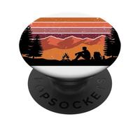 Rétro Coucher de Soleil Solitaire Camper Mountain Backpacking Art PopSockets PopGrip Adhésif