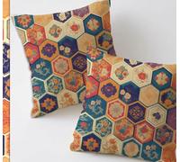 Rétro Coussin Canape 35x35 cm Housses de Coussin Canapé Lot de 2 Géométrie Taie Oreiller Lin Decoratif Coussins de Jardin avec Fermeture Éclair Cachée pour Décoration Maison Chambre Salon,Cadeau C-375