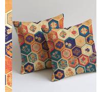 Rétro Coussin Canape 70x70 cm Gros Housses de Coussin Canapé Lot de 2 Géométrie Taie Oreiller Doux Coussins Jardin avec Fermeture Éclair Cachée Désign pour Décoration Maison Chambre Salon,Cadeau C-375
