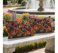 Rétro Coussin Exterieur Impermeable Housse de Coussin 50x60cm Rectangulaire Decoratif Taie Oreiller Lot de 2 Fleur Impression Double Face Velour Pillow Case Housse Canapé pour Patio Jardin LY-1137