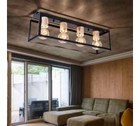 Plafonnier Vintage Noir Salon Salle à Manger Éclairage Bois Décor Luminaire Globo 15476-4D
