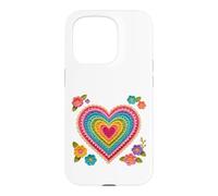 Rétro Crochet Style Rainbow Color Heart Print Shapes Mania Coque pour iPhone 15 Pro