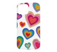 Rétro Crochet Style Rainbow Color Hearts Imprimer Formes Mania Coque pour iPhone 15