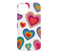Rétro Crochet Style Rainbow Color Hearts Imprimer Formes Mania Coque pour iPhone 15 Plus