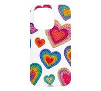 Rétro Crochet Style Rainbow Color Hearts Imprimer Formes Mania Coque pour iPhone 15 Pro
