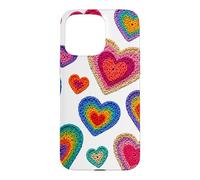 Rétro Crochet Style Rainbow Color Hearts Imprimer Formes Mania Coque pour iPhone 15 Pro Max