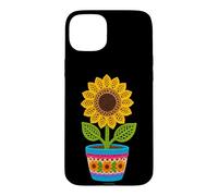 Rétro Crochet Style Tournesol Fleur Pot Imprimé Formes Mania Coque pour iPhone 15 Plus