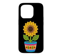 Rétro Crochet Style Tournesol Fleur Pot Imprimé Formes Mania Coque pour iPhone 15 Pro