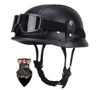 Rétro Cuir Demi Casque Moto Bol Style Allemand avec Visière UV Lunettes, Certifié Dot/ECE Casque pour Scooter Bike Cruiser Chopper Moped Casque RéTro De (55-64cm)